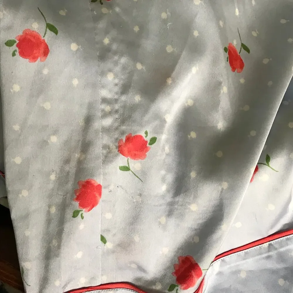 Kate Spade Pajama Set Extra Large Womens Floral Satin Long Sleeve Blue Coral XL